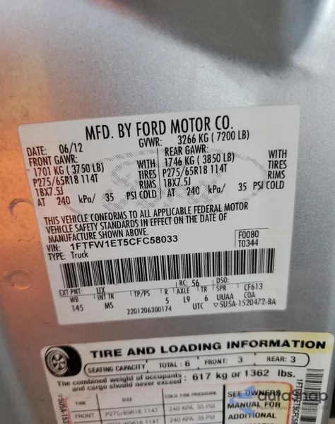 2012 Ford F-150 Xlt z USA, uszkodzony, nr VIN 1FTFW1ET5CFC58033